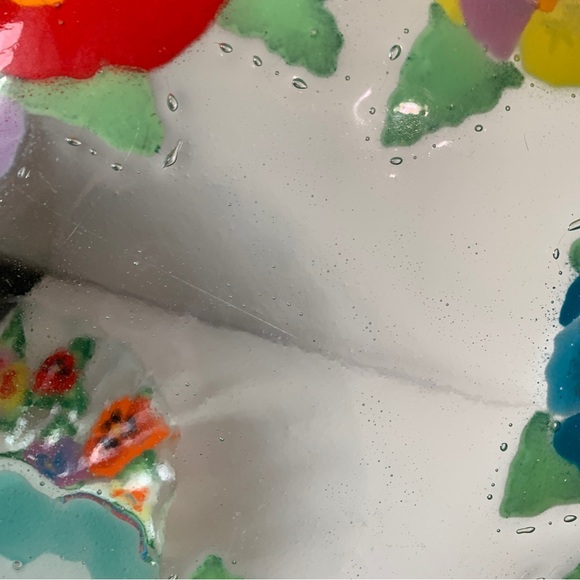 Andra DuRee Signed Fused Glass Dish Plate & Ruffled Bowl Floral Serving Set 1999 - Picture 6 of 13